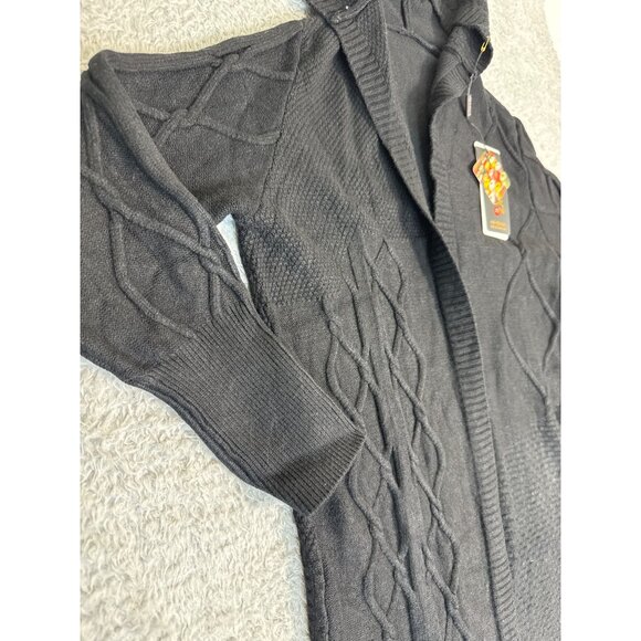 Cashmere Womens Long Black Cardigan Sweater Hoodie W/Cable Knit Pattern Soft - Picture 10 of 16